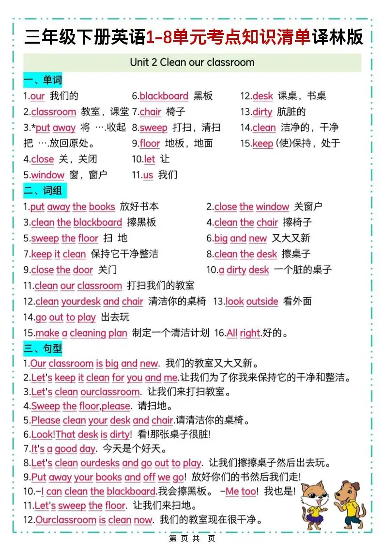 三下译林版英语1-8单元考点知识清单-山云部落 - 游戏资源下载 | 视频课程学习 | 云盘AI工具 - sy.team