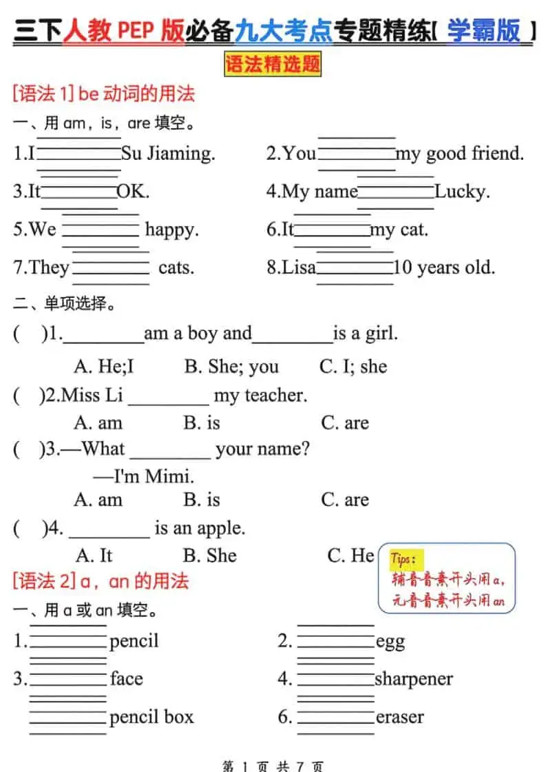 三年级下英语必备九大考点专题精练《人教版PEP》