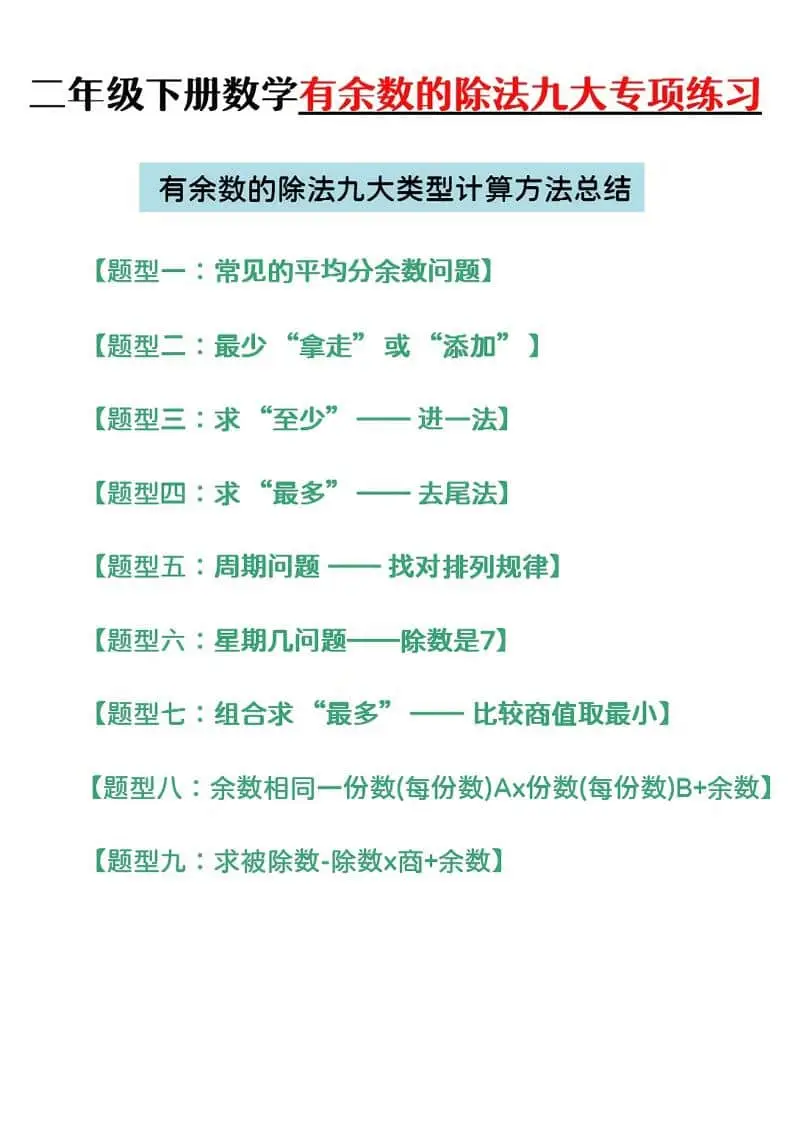 二年级下数学第六单元有余数的除法专项练-山云部落 - 游戏资源下载 | 视频课程学习 | 云盘AI工具 - sy.team