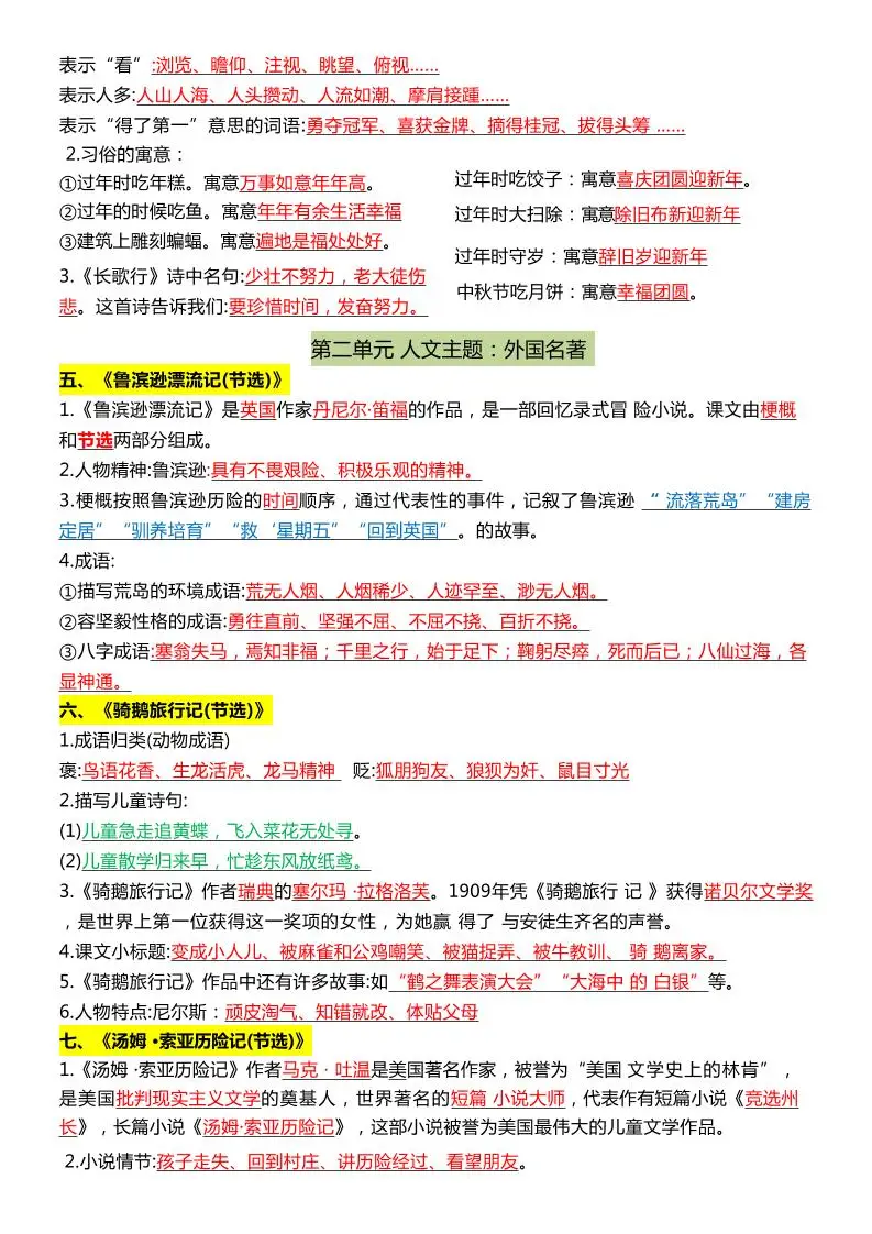 六年级下语文1-8单元常考知识点总结-山云部落 - 游戏资源下载 | 视频课程学习 | 云盘AI工具 - sy.team