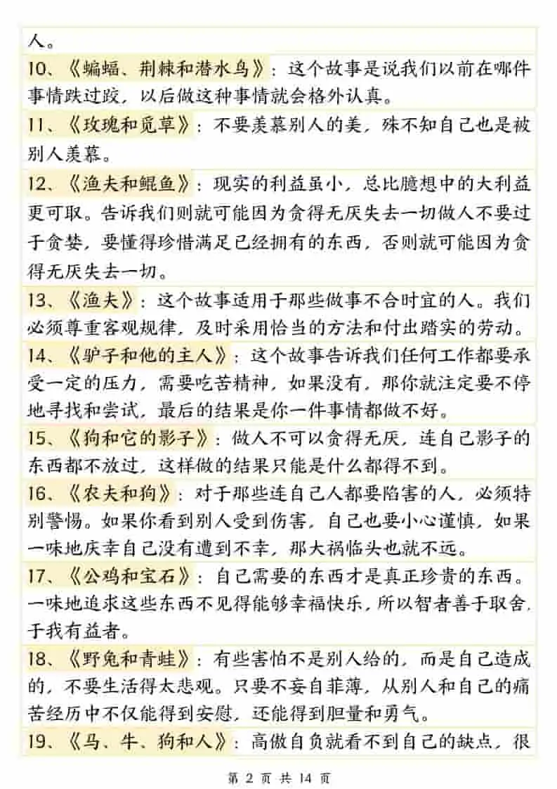 三年级下语文必背《伊索寓言》寓意140篇-山云部落 - 游戏资源下载 | 视频课程学习 | 云盘AI工具 - sy.team
