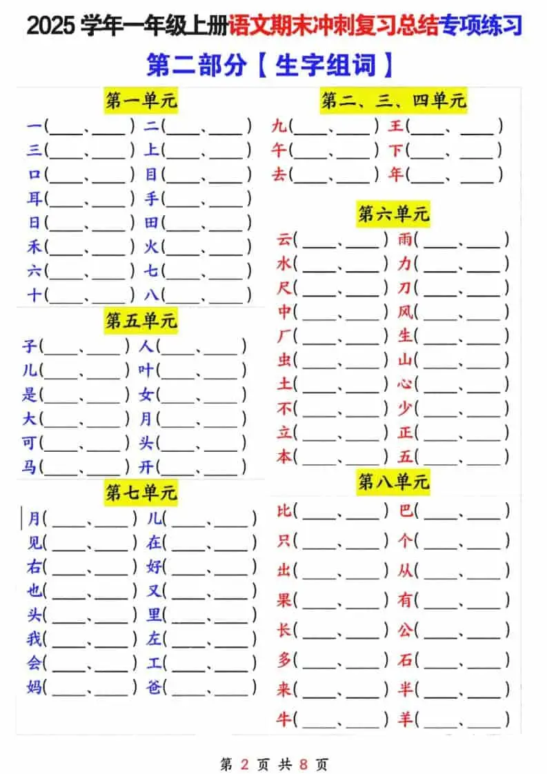 25年一上语文期末冲刺复习总结专项练习六大部分（8页）-山云部落 - 游戏资源下载 | 视频课程学习 | 云盘AI工具 - sy.team