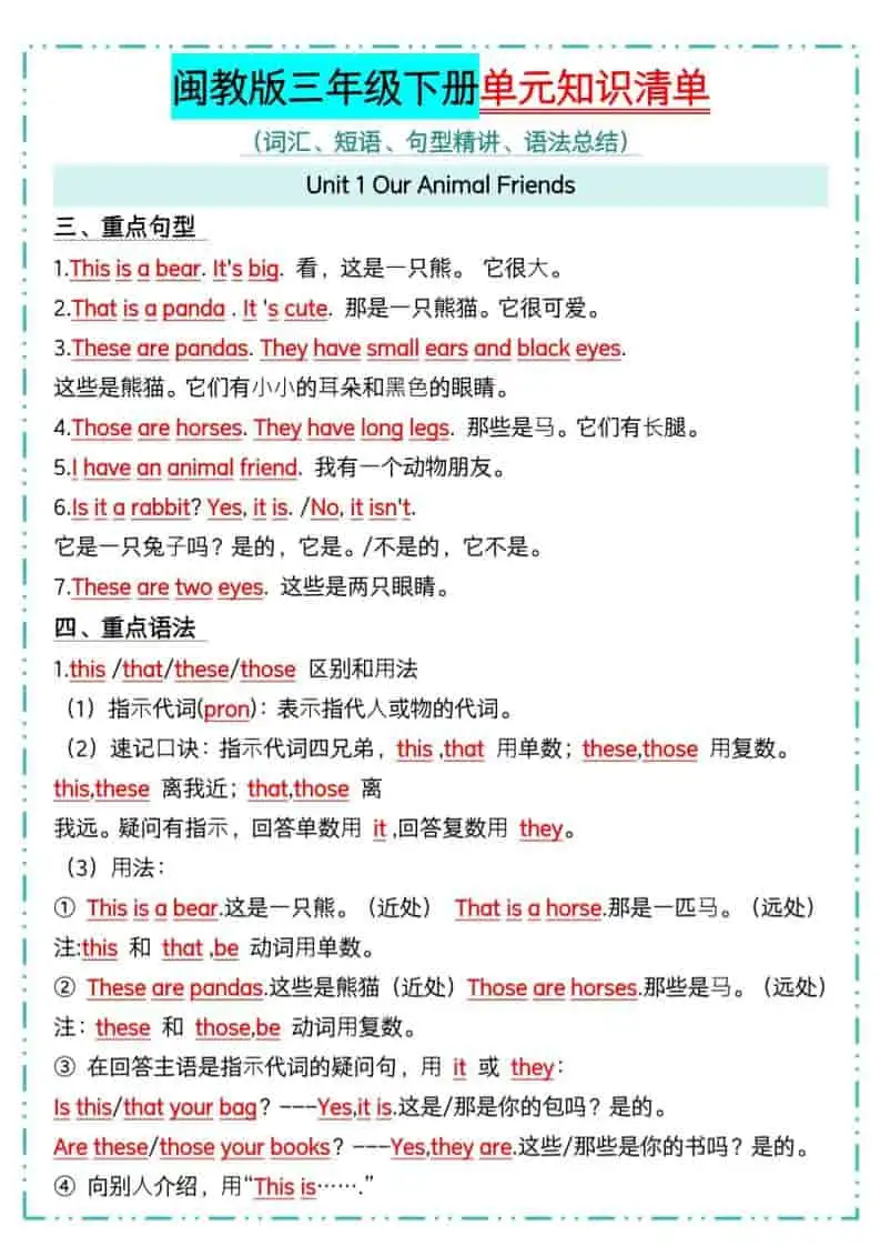 三年级下英语1-6单元知识点汇总《闽教版》-山云部落 - 游戏资源下载 | 视频课程学习 | 云盘AI工具 - sy.team