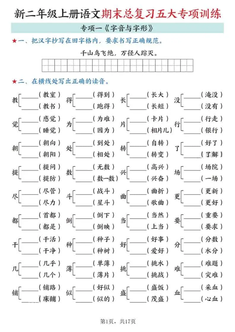 新二上语文期末总复习五大专项训练（17页）