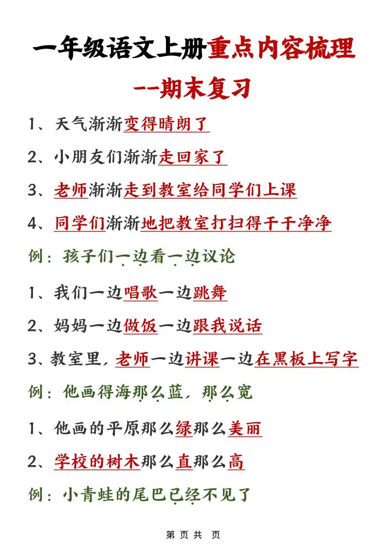 一年级上语文期末重点内容梳理-山云部落 - 游戏资源下载 | 视频课程学习 | 云盘AI工具 - sy.team