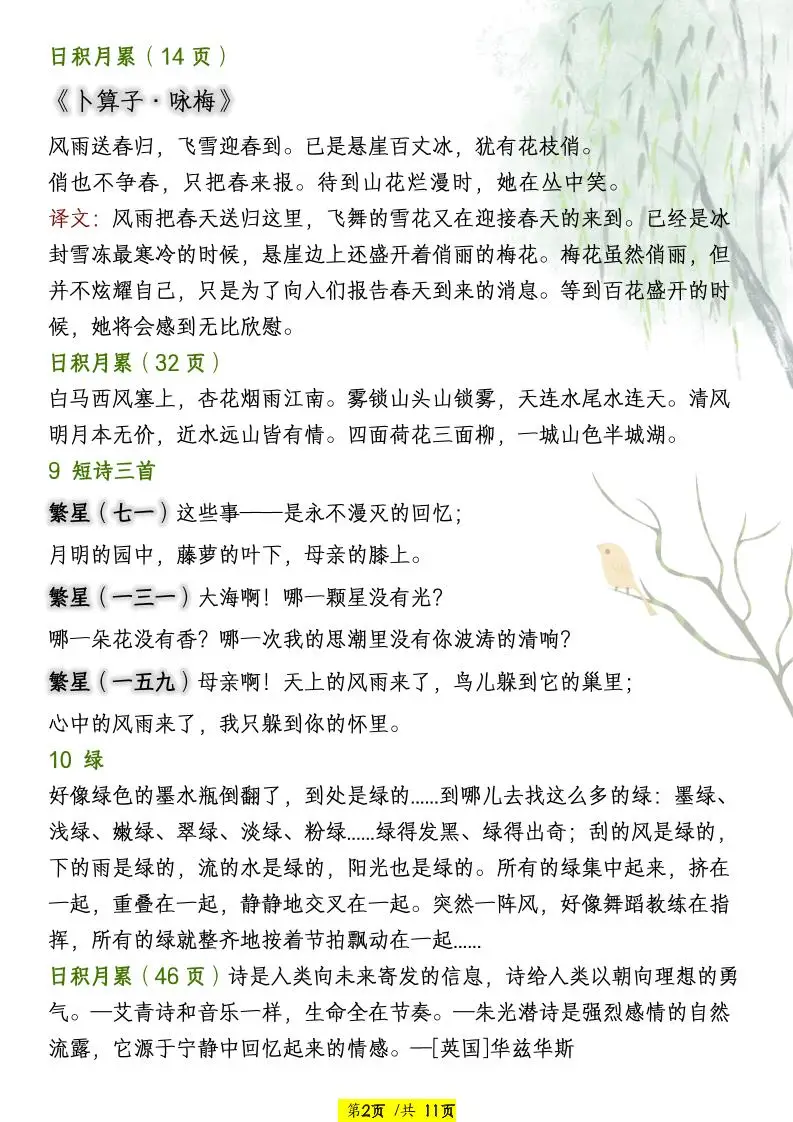 四下语文全册重点必背篇目【古诗、课文、日积月累】-山云部落 - 游戏资源下载 | 视频课程学习 | 云盘AI工具 - sy.team