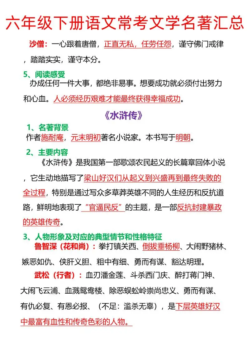 语文六年级下册常考文学名著汇总-山云部落 - 游戏资源下载 | 视频课程学习 | 云盘AI工具 - sy.team